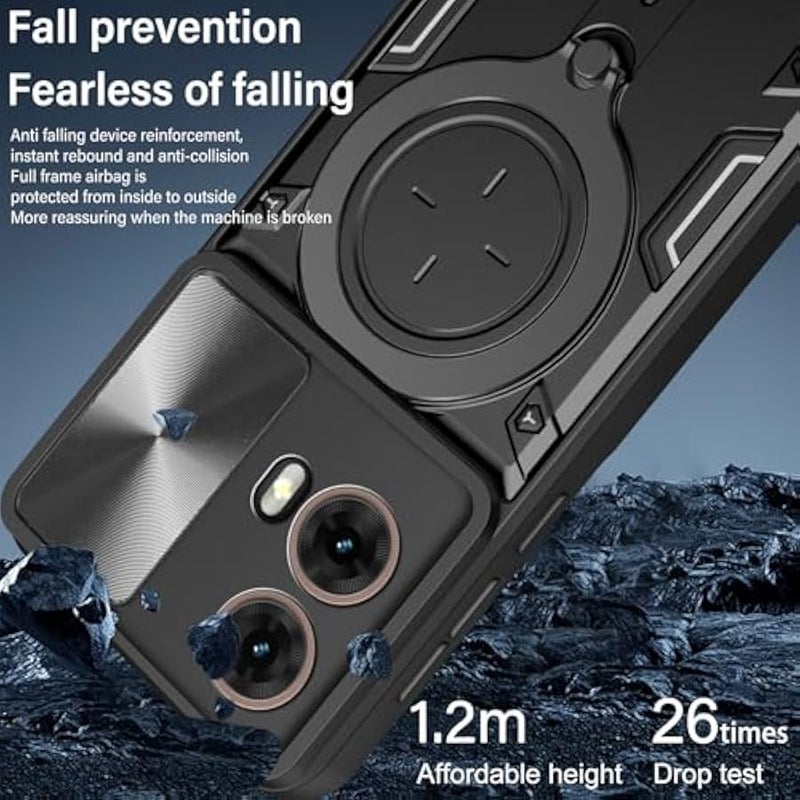 Armor Case for Motorola Moto G85 with Slide Camera Cover for Men, Military Grade Shockproof Case with Rotatable Big Ring Kickstand for Motorola Moto G85 5G JS, Black - Image 2